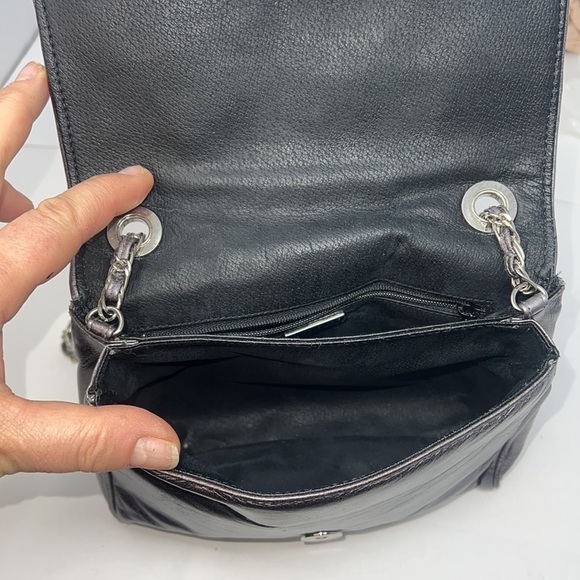 Ganson Metallic Pewter Gray Quilted Leather Crossbody Bag - Picture 7 of 8